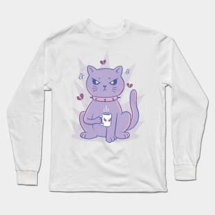 Angry coffee cat cartoon Long Sleeve T-Shirt